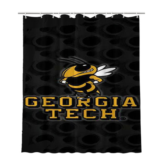 Georgia Tech Logo Over Blk Bathroom Shower Curtain Fabric Waterproof | 66 X 72 Inch