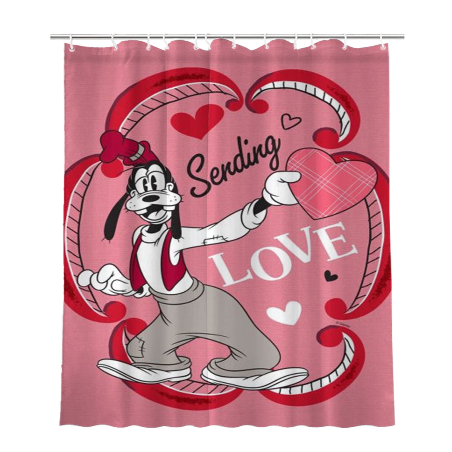 Goofy Sending Love Bathroom Shower Curtain Fabric Waterproof | 66 X 72 Inch