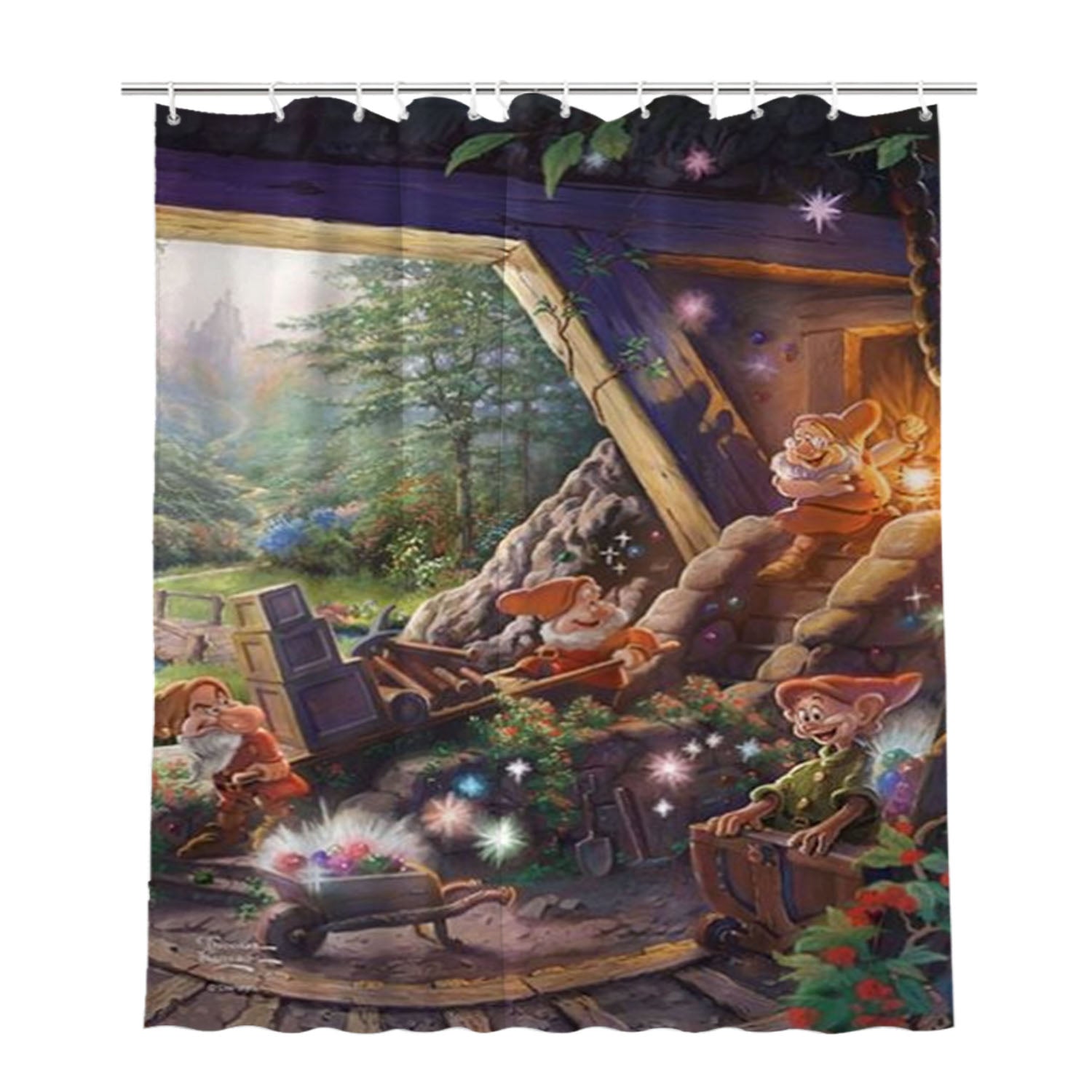 Grumpy And Dopey Seven Dwarfs Bathroom Shower Curtain Fabric Waterproof | 66 X 72 Inch