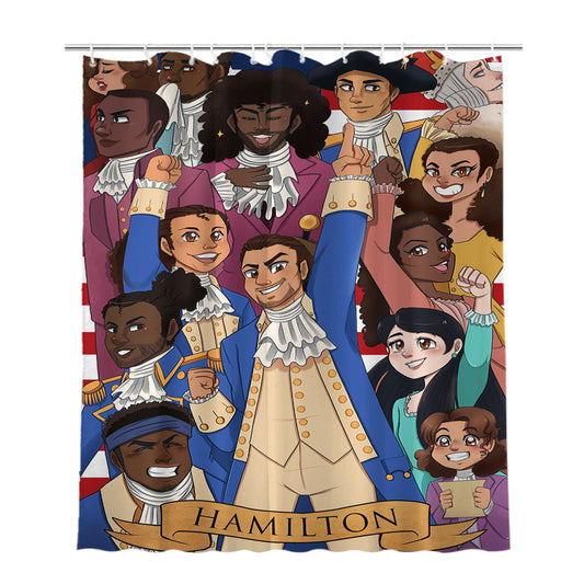 Hamilton American Musical Characters Artwork Bathroom Shower Curtain Fabric Waterproof