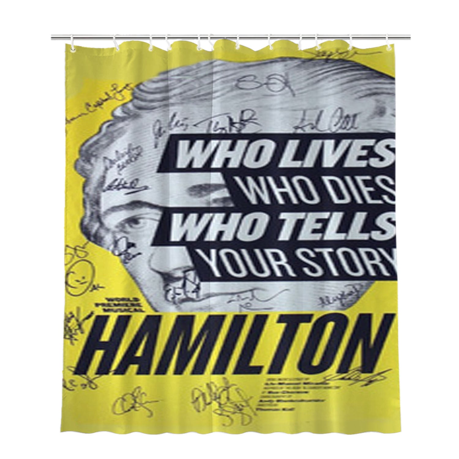 Hamilton Broadway Signatures Bathroom Shower Curtain Fabric Waterproof | 66 X 72 Inch