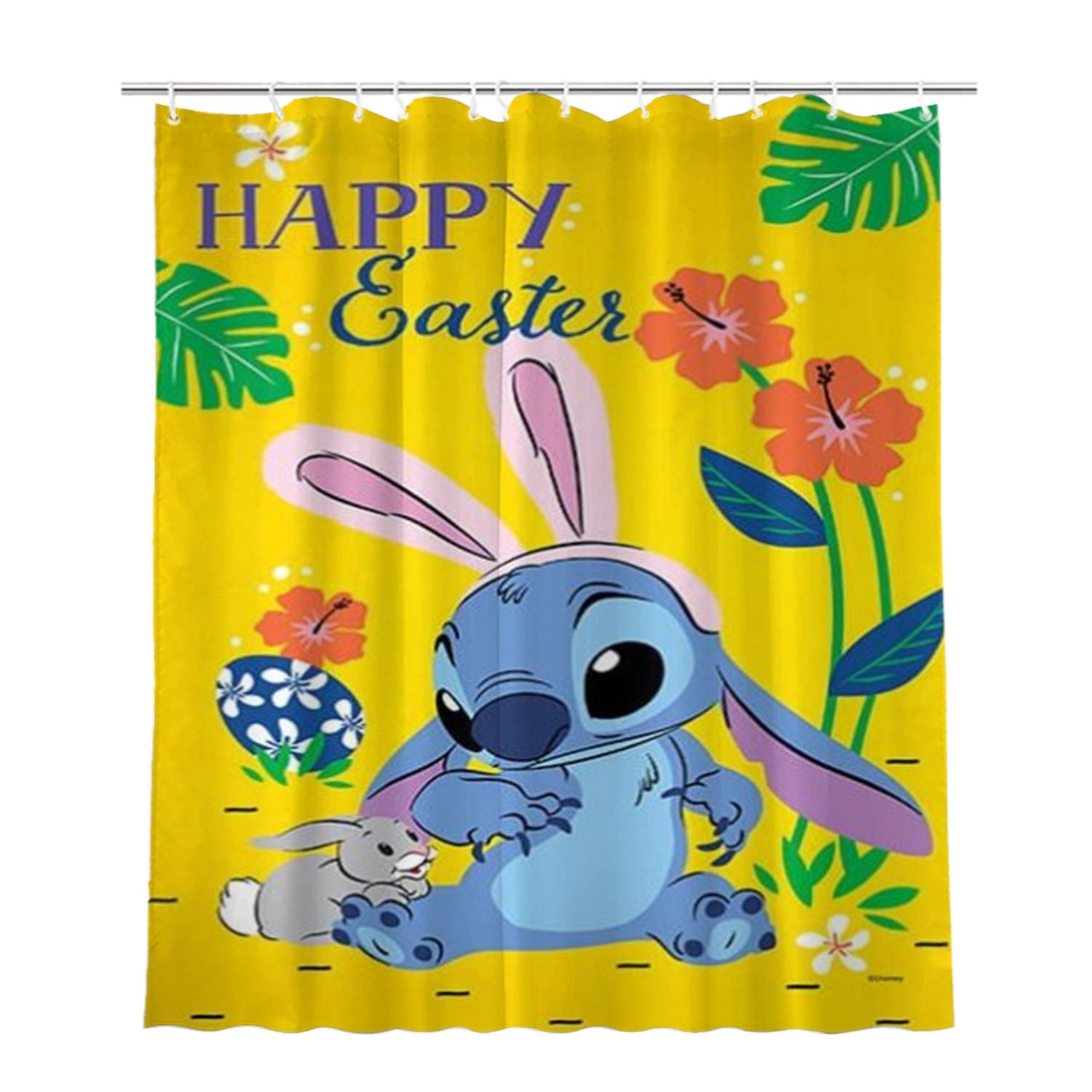 Happy Easter Stitch Bathroom Shower Curtain Fabric Waterproof | 66 X 72 Inch
