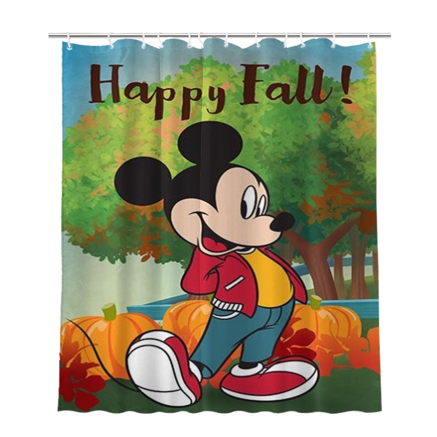 Happy Fall Pumpkin Patch Mickey Bathroom Shower Curtain Fabric Waterproof | 66 X 72 Inch