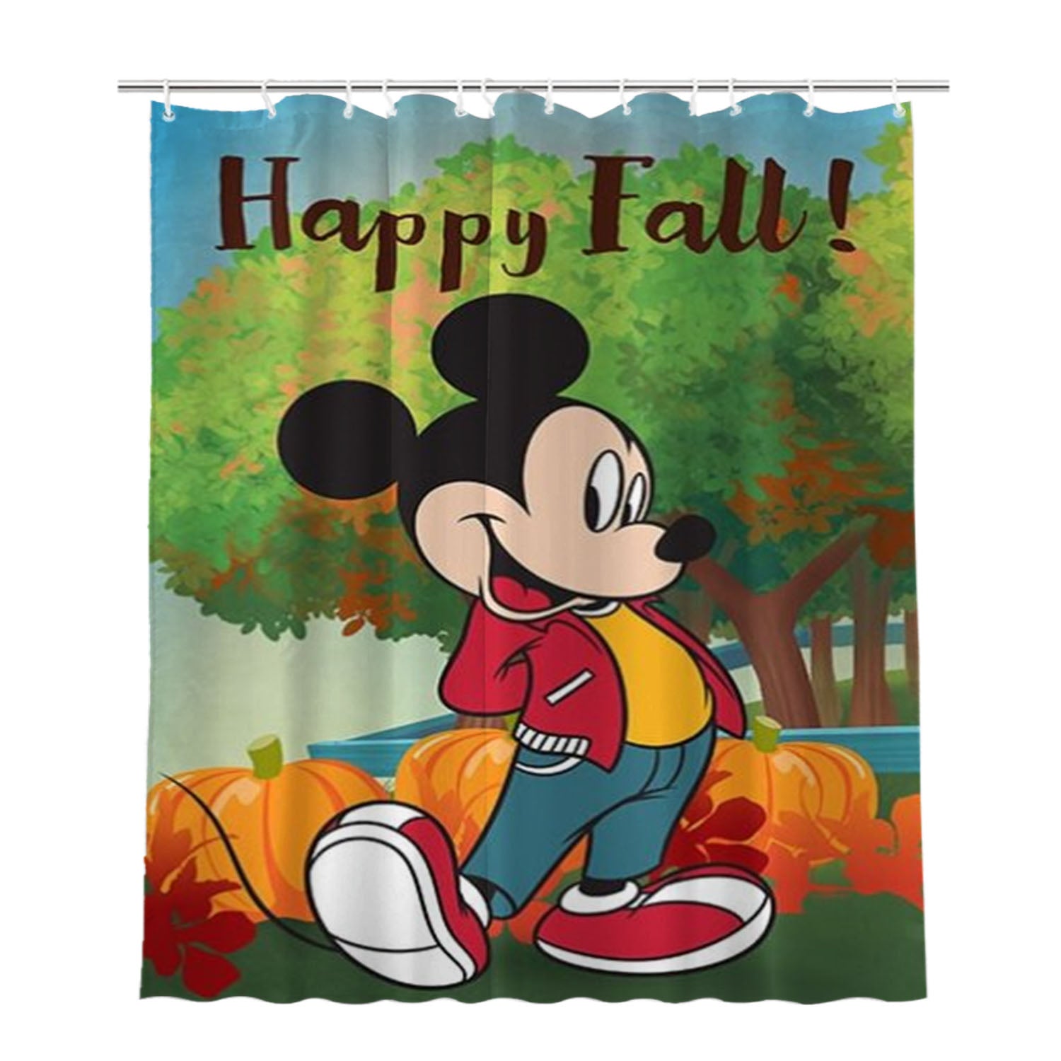 Happy Fall Pumpkin Patch Mickey Bathroom Shower Curtain Fabric Waterproof | 66 X 72 Inch