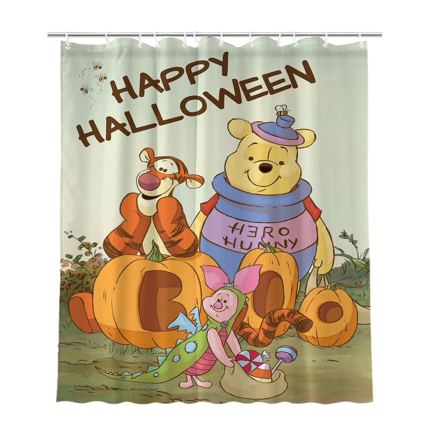 Happy Halloween Pooh Bathroom Shower Curtain Fabric Waterproof | 66 X 72 Inch