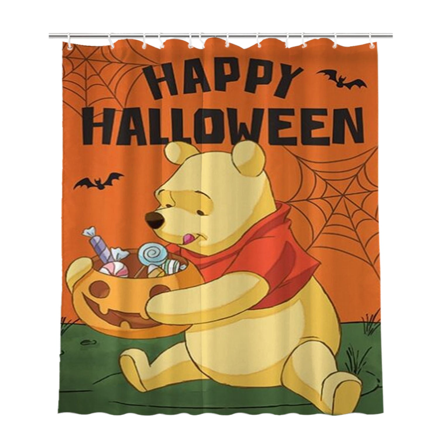 Happy Halloween Winnie The Pooh Bathroom Shower Curtain Fabric Waterproof | 66 X 72 Inch