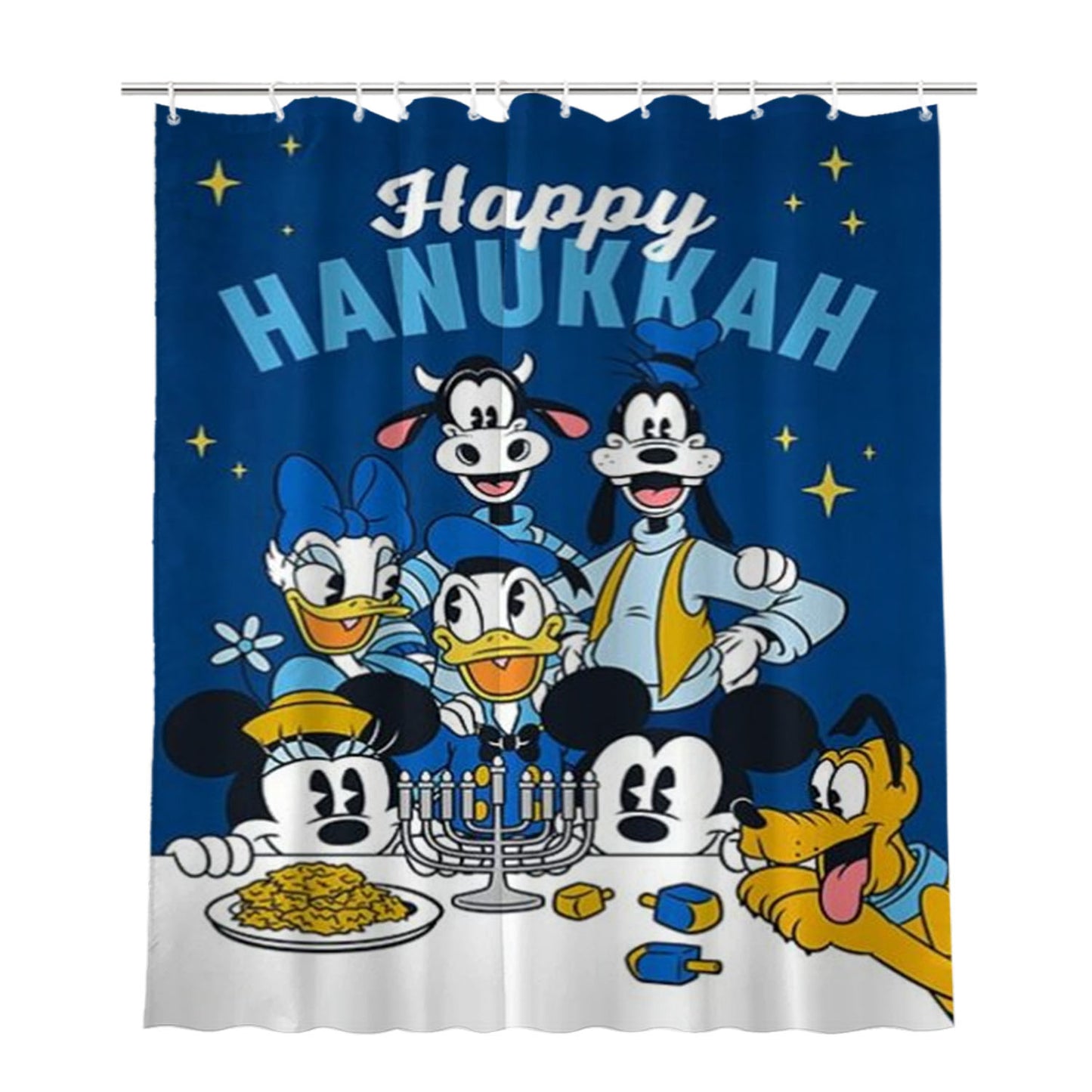 Happy Hanukkah Disney Gang Bathroom Shower Curtain Fabric Waterproof | 66 X 72 Inch