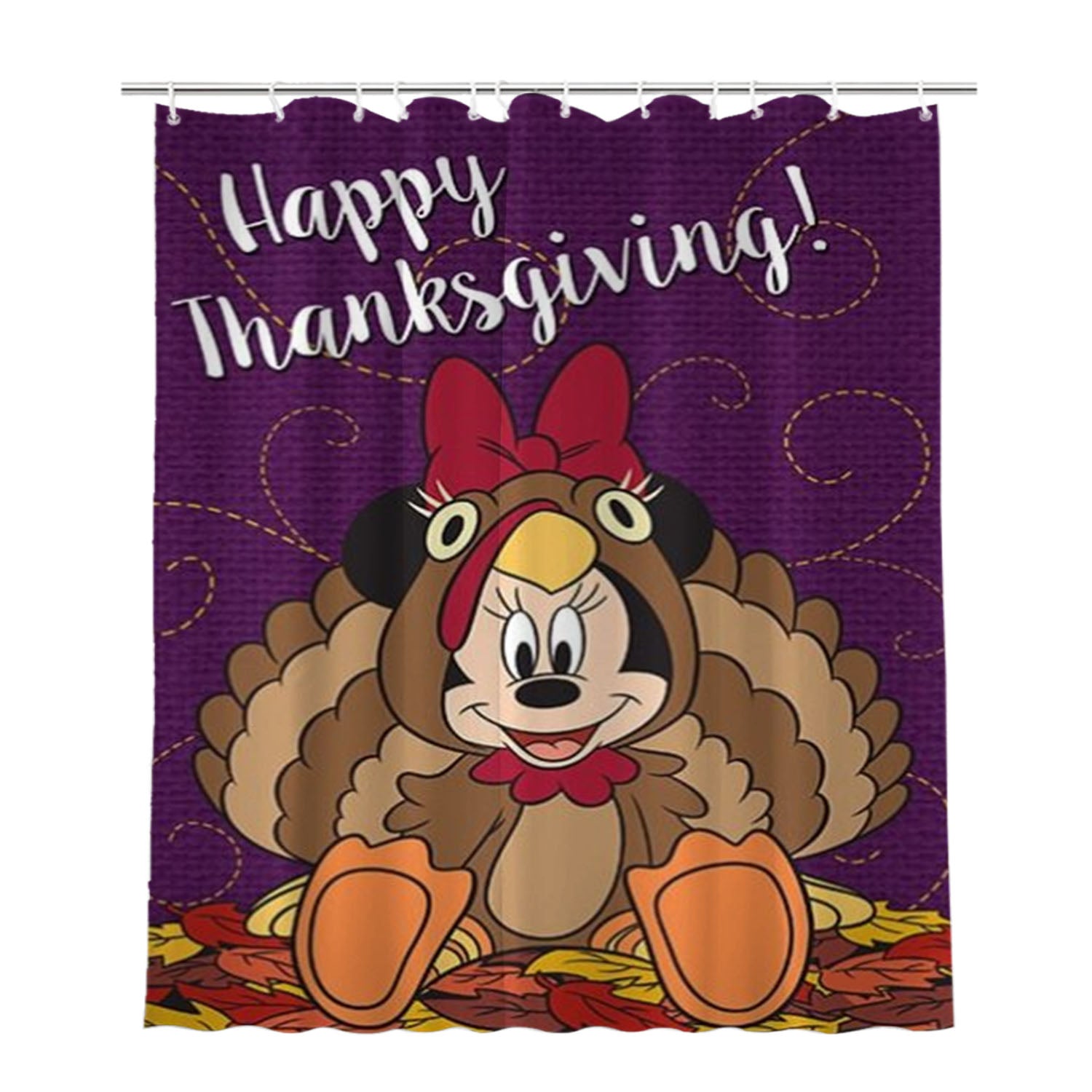 Happy Thanksgiving Minnie Mouse Bathroom Shower Curtain Fabric Waterproof | 66 X 72 Inch