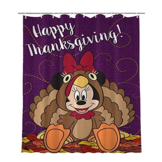 Personalized Happy Thanksgiving Minnie Mouse Shower Curtain Farmhouse Bathroom Decor