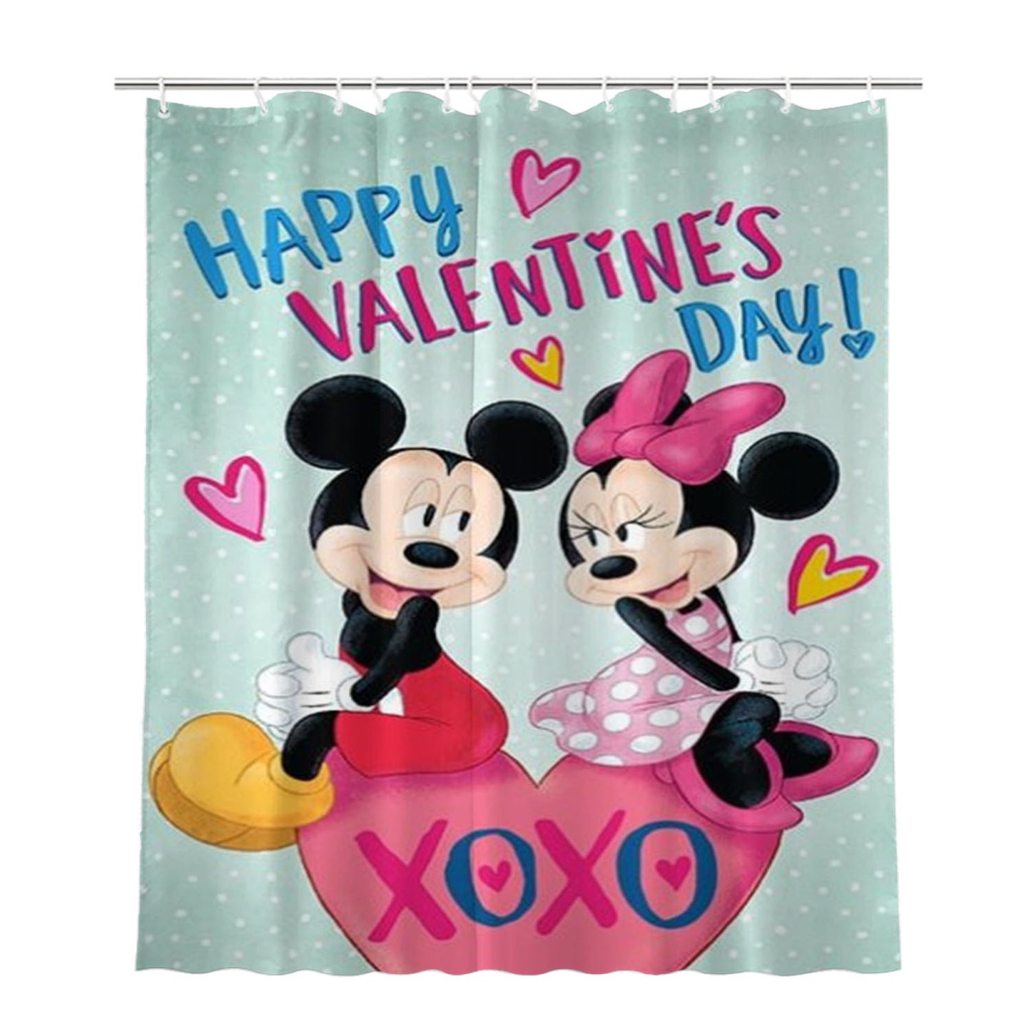 Happy Valentine’S Day Mickey & Minnie Bathroom Shower Curtain Fabric Waterproof | 66 X 72 Inch