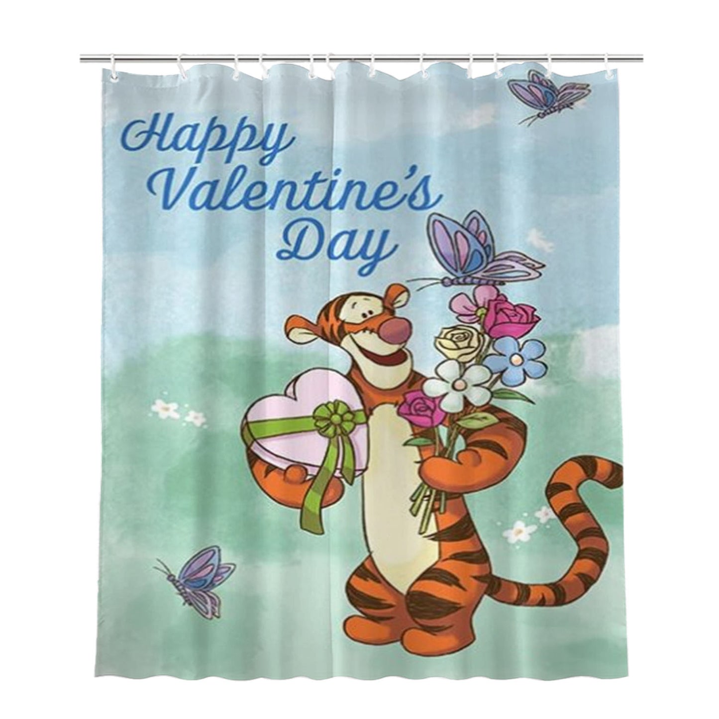 Happy Valentine’S Day Tigger Bathroom Shower Curtain Fabric Waterproof | 66 X 72 Inch