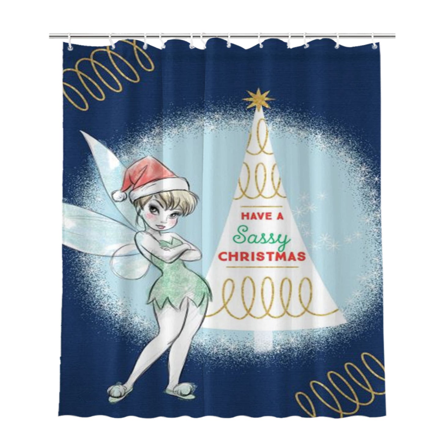Have A Sassy Christmas Tinker Bell Bathroom Shower Curtain Fabric Waterproof | 66 X 72 Inch