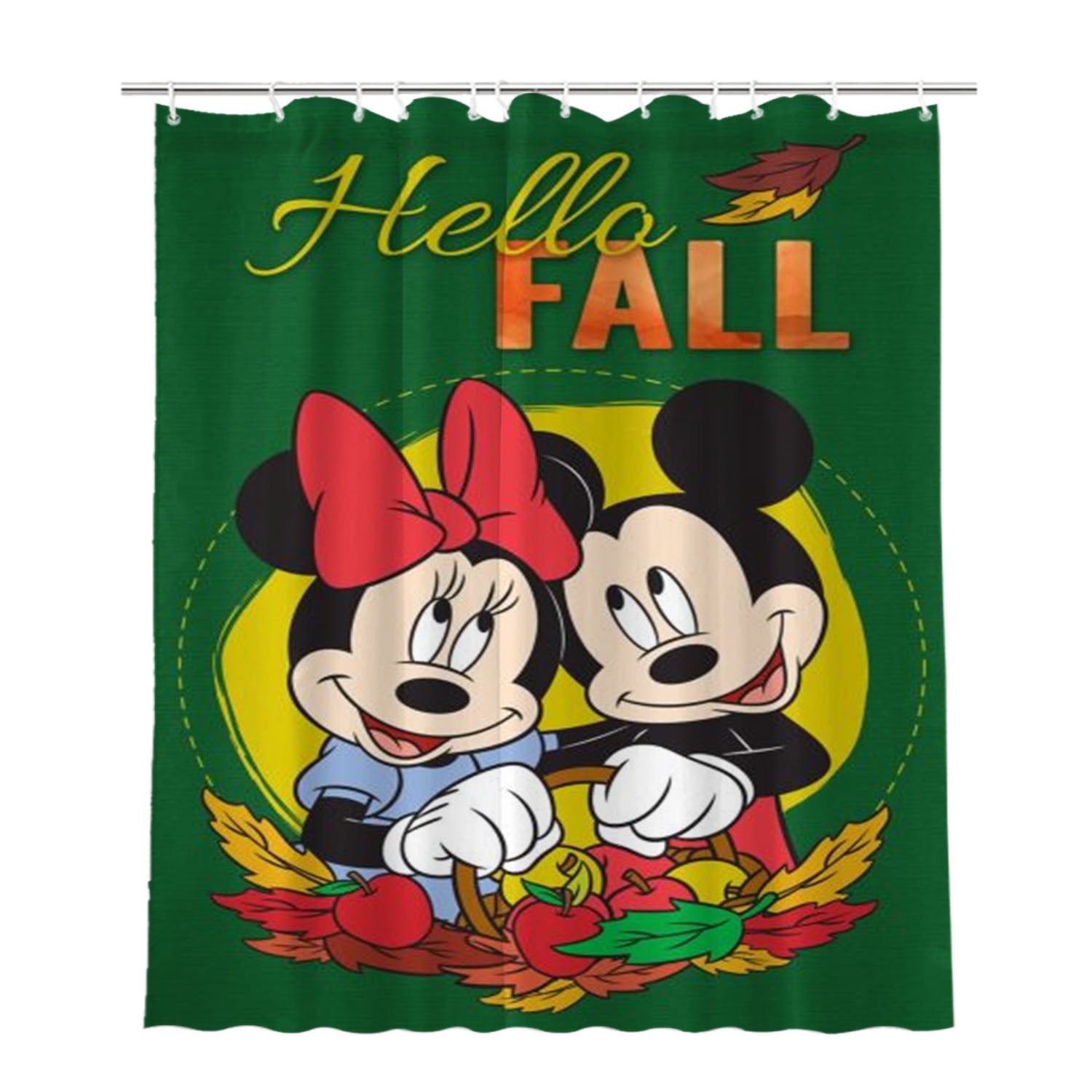 Hello Fall Mickey Minnie Bathroom Shower Curtain Fabric Waterproof | 66 X 72 Inch