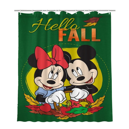 Personalized Hello Fall Mickey Minnie Shower Curtain Farmhouse Bathroom Decor
