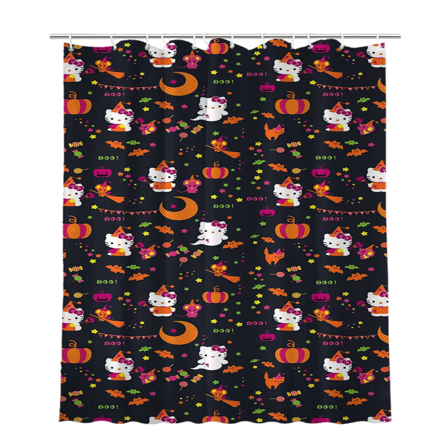 Hello Kitty Halloween Pattern Bathroom Shower Curtain Fabric Waterproof | 66 X 72 Inch