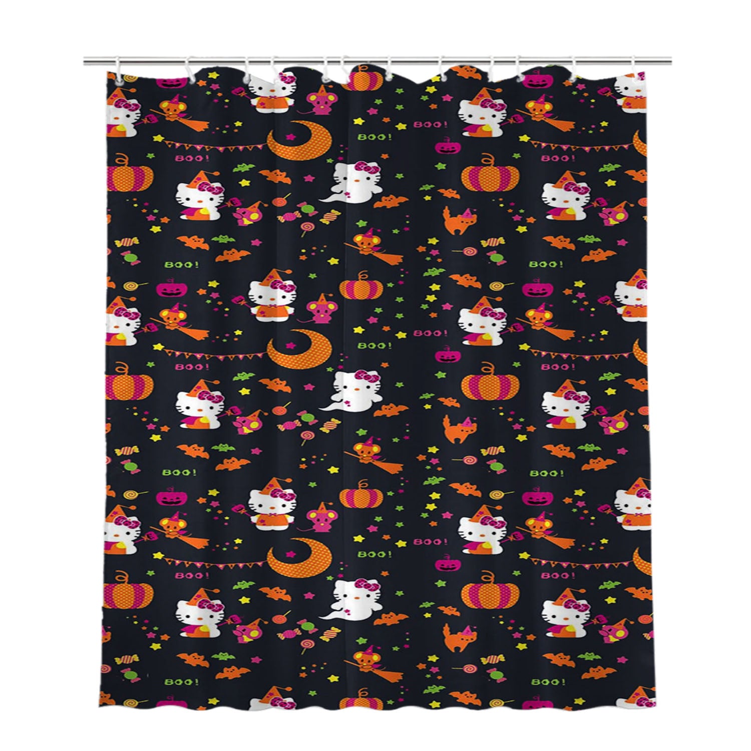 Hello Kitty Halloween Pattern Bathroom Shower Curtain Fabric Waterproof | 66 X 72 Inch