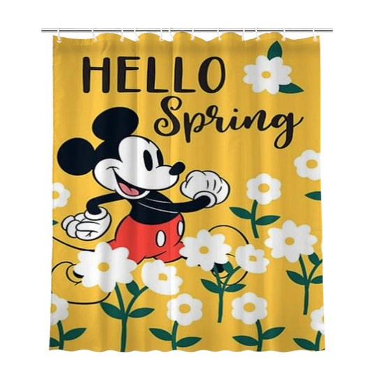 Personalized Hello Spring Daisies Mickey Mouse Shower Curtain Farmhouse Bathroom Decor