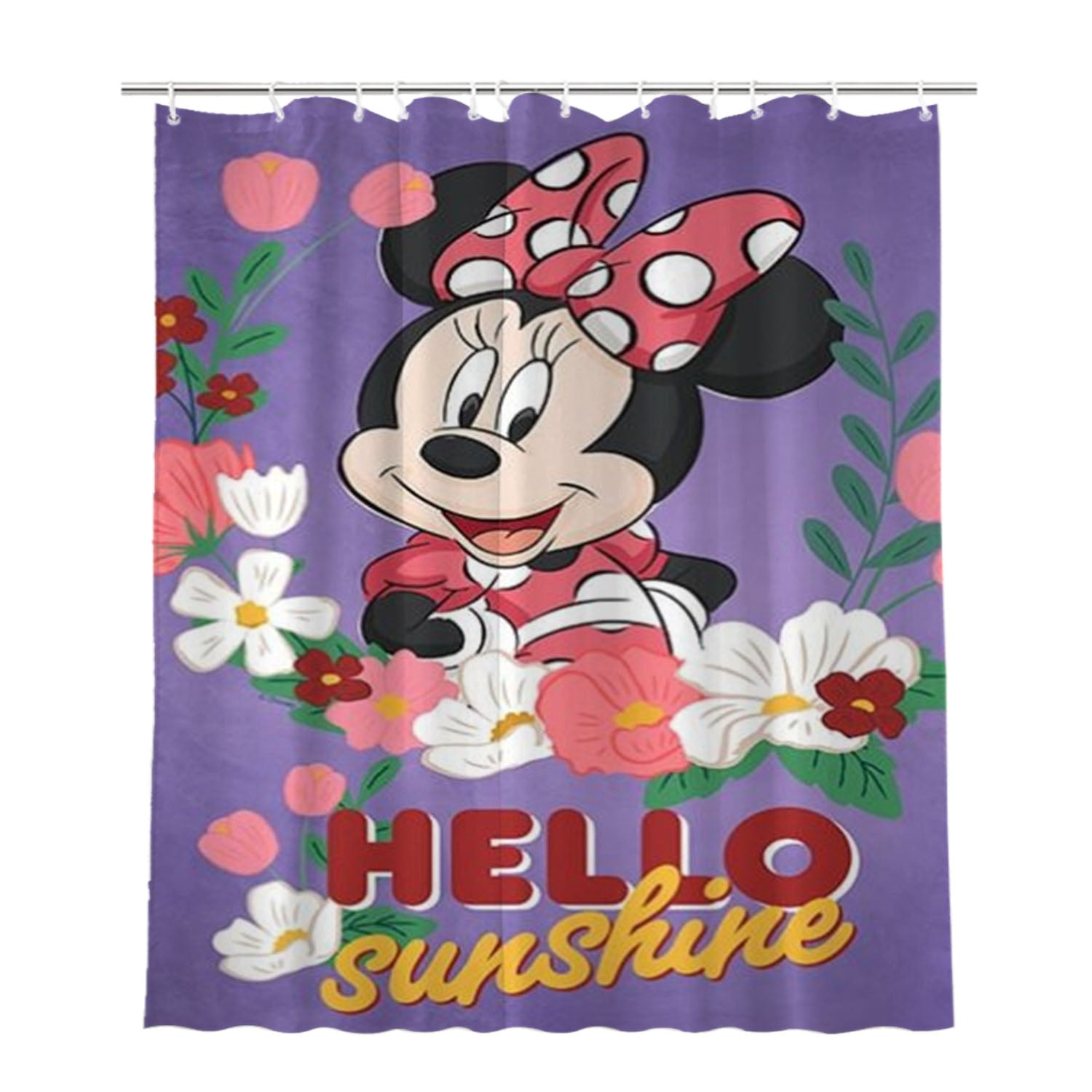 Hello Sunshine Minnie Mouse Bathroom Shower Curtain Fabric Waterproof | 66 X 72 Inch