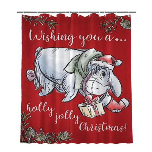 Personalized Holly Jolly Christmas Eeyore Shower Curtain Farmhouse Bathroom Decor