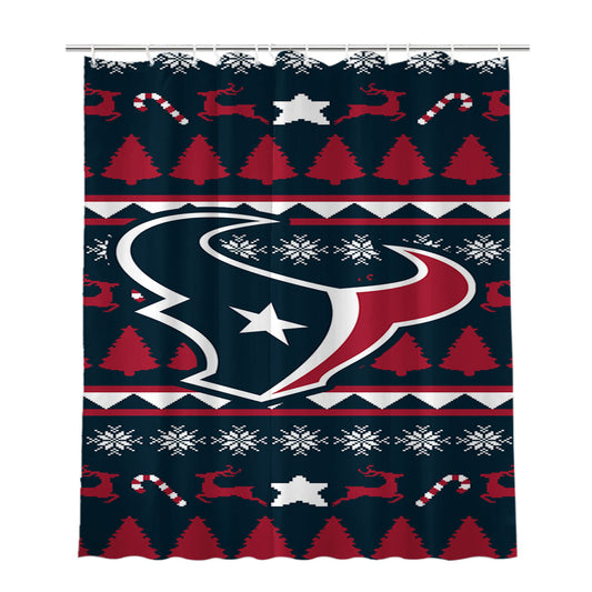Houston Texans Christmas Sweater Bathroom Shower Curtain Fabric Waterproof