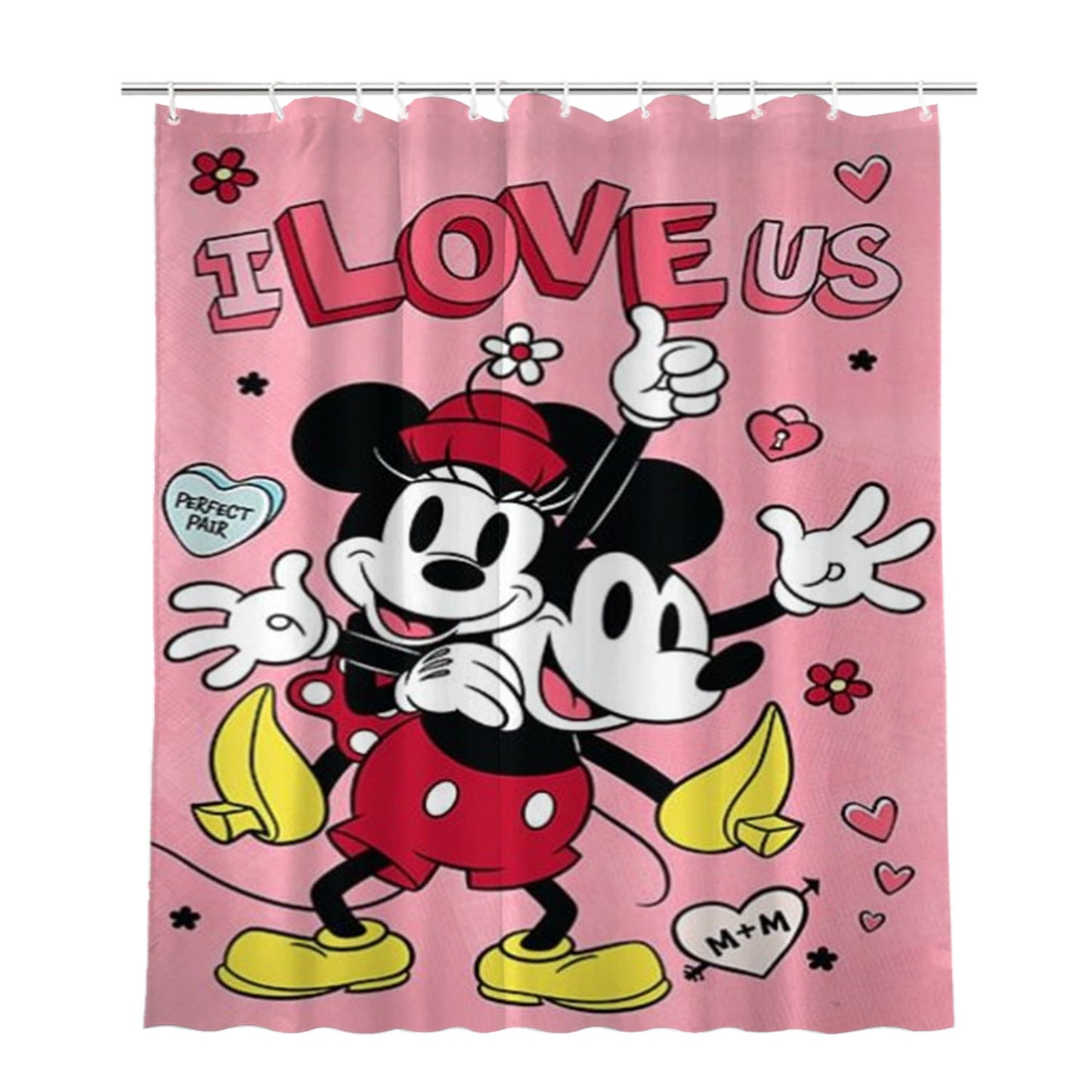 I Love Us Mickey And Minnie Bathroom Shower Curtain Fabric Waterproof | 66 X 72 Inch