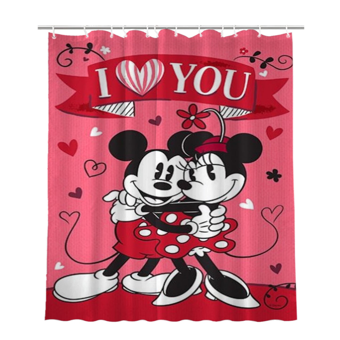 I Love You Mickey & Minnie Bathroom Shower Curtain Fabric Waterproof | 66 X 72 Inch