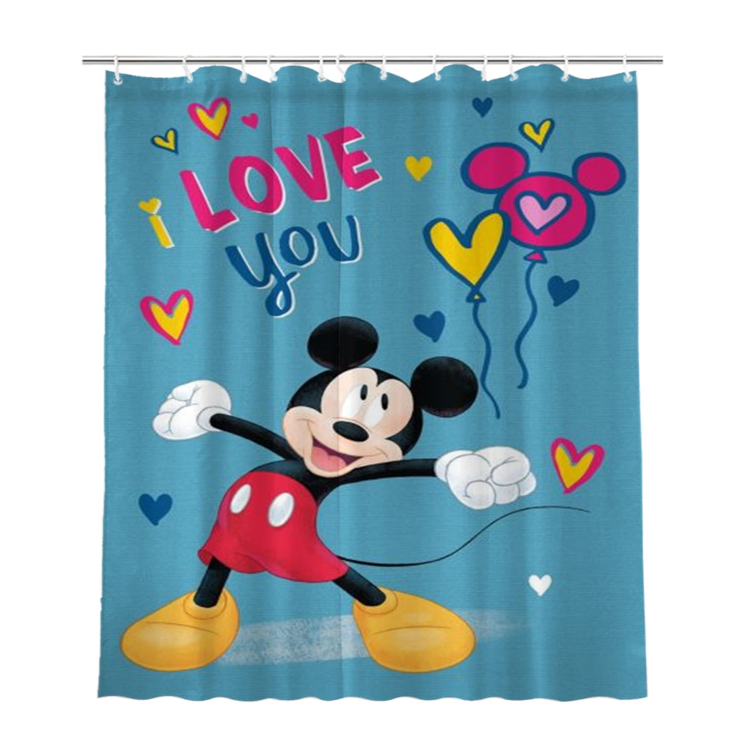 I Love You Mickey Bathroom Shower Curtain Fabric Waterproof | 66 X 72 Inch