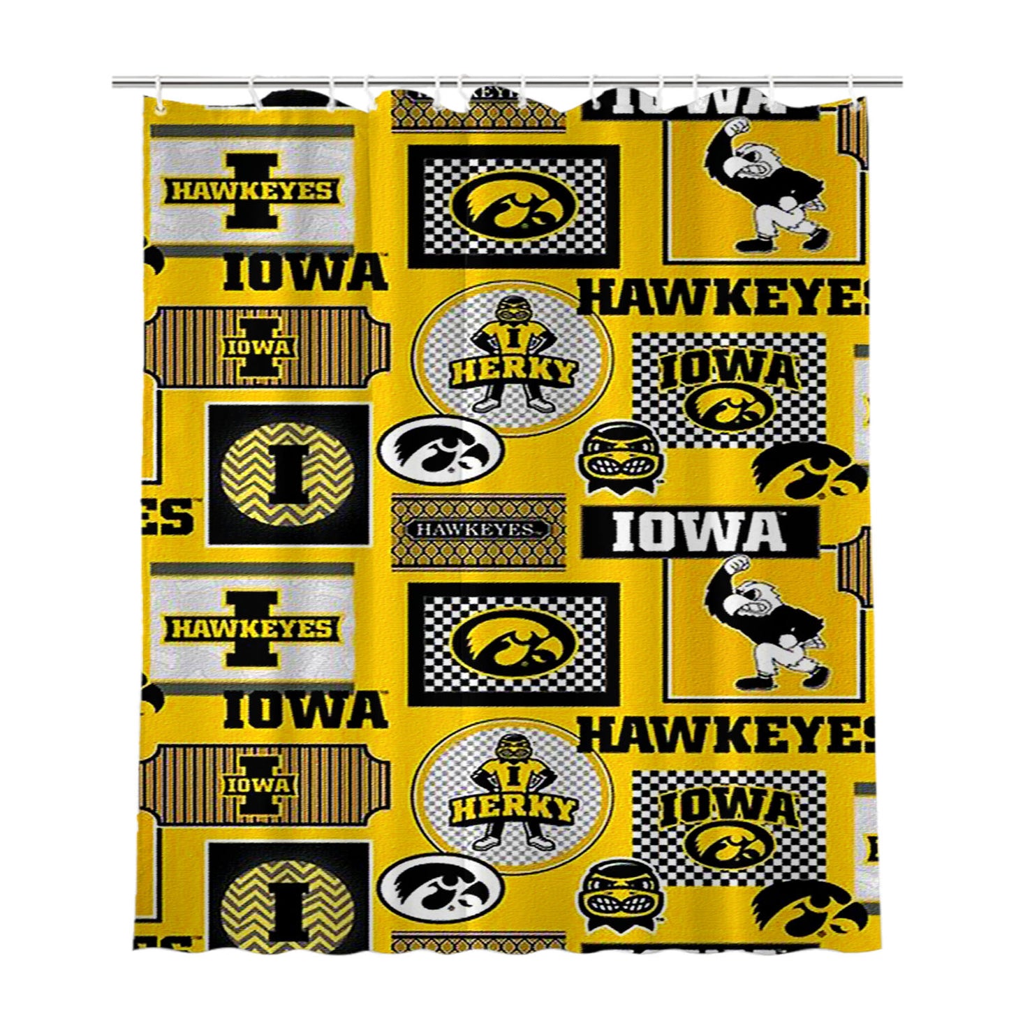 Iowa Hawkeye Pattern Mascot Bathroom Shower Curtain Fabric Waterproof | 66 X 72 Inch