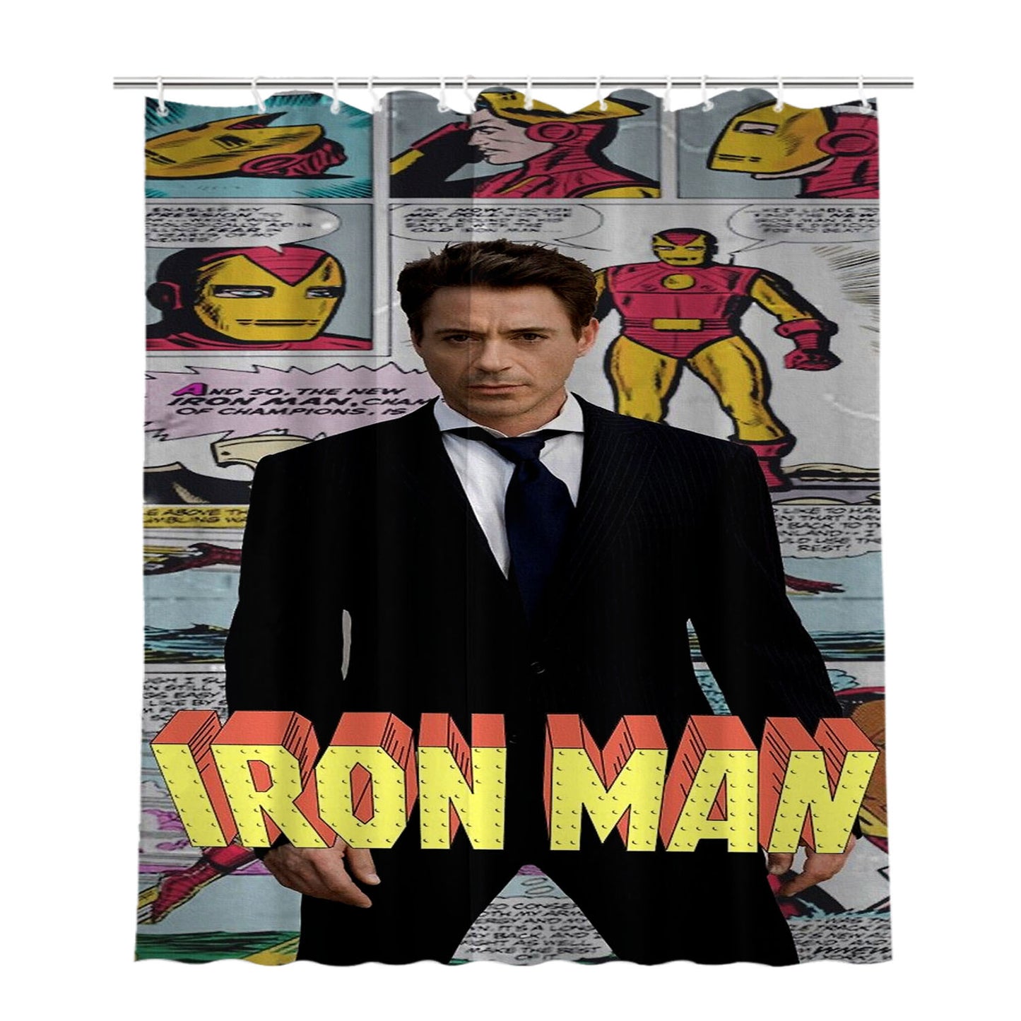 Iron Man X Robert Downey Jr Comic Canvas Bathroom Shower Curtain Fabric Waterproof | 66 X 72 Inch