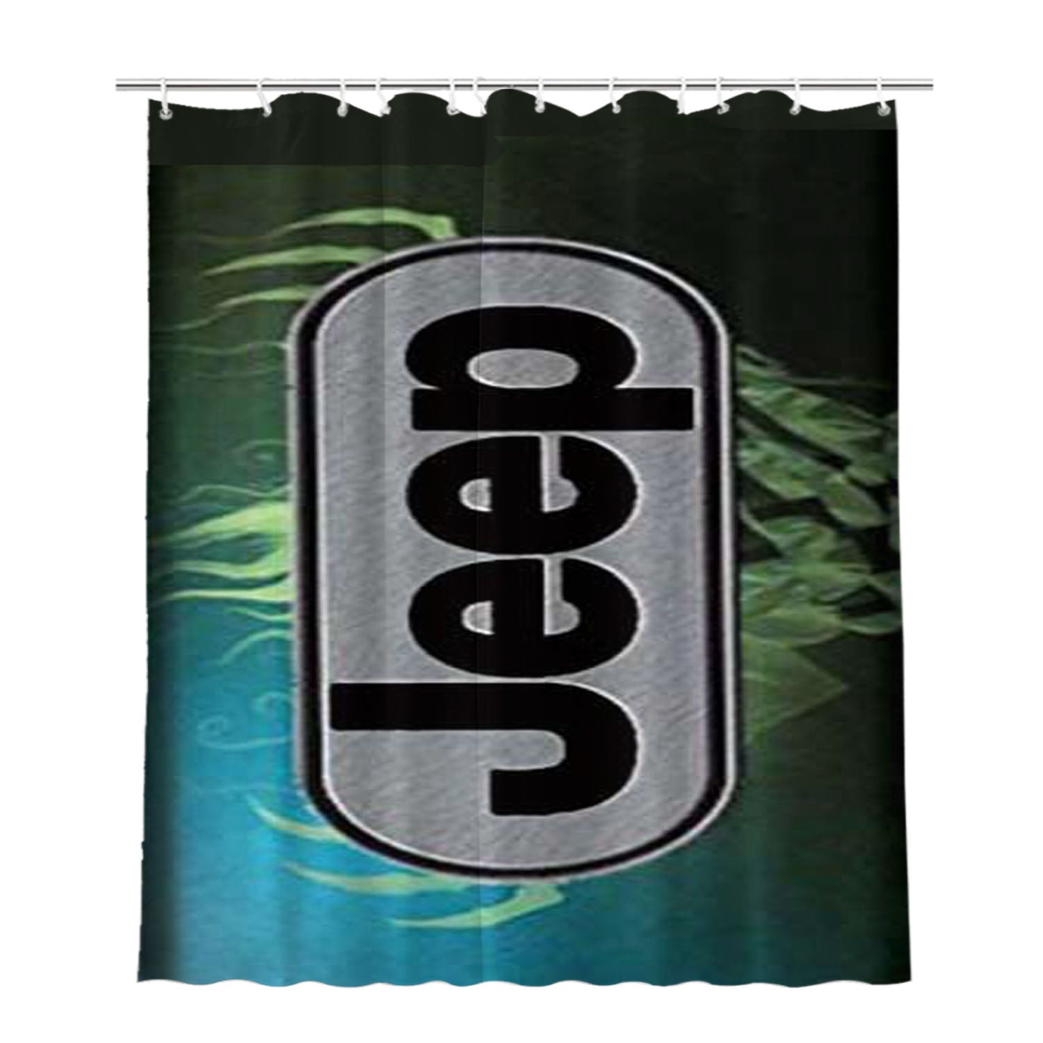 Jeep Green Flames Bathroom Shower Curtain Fabric Waterproof | 66 X 72 Inch