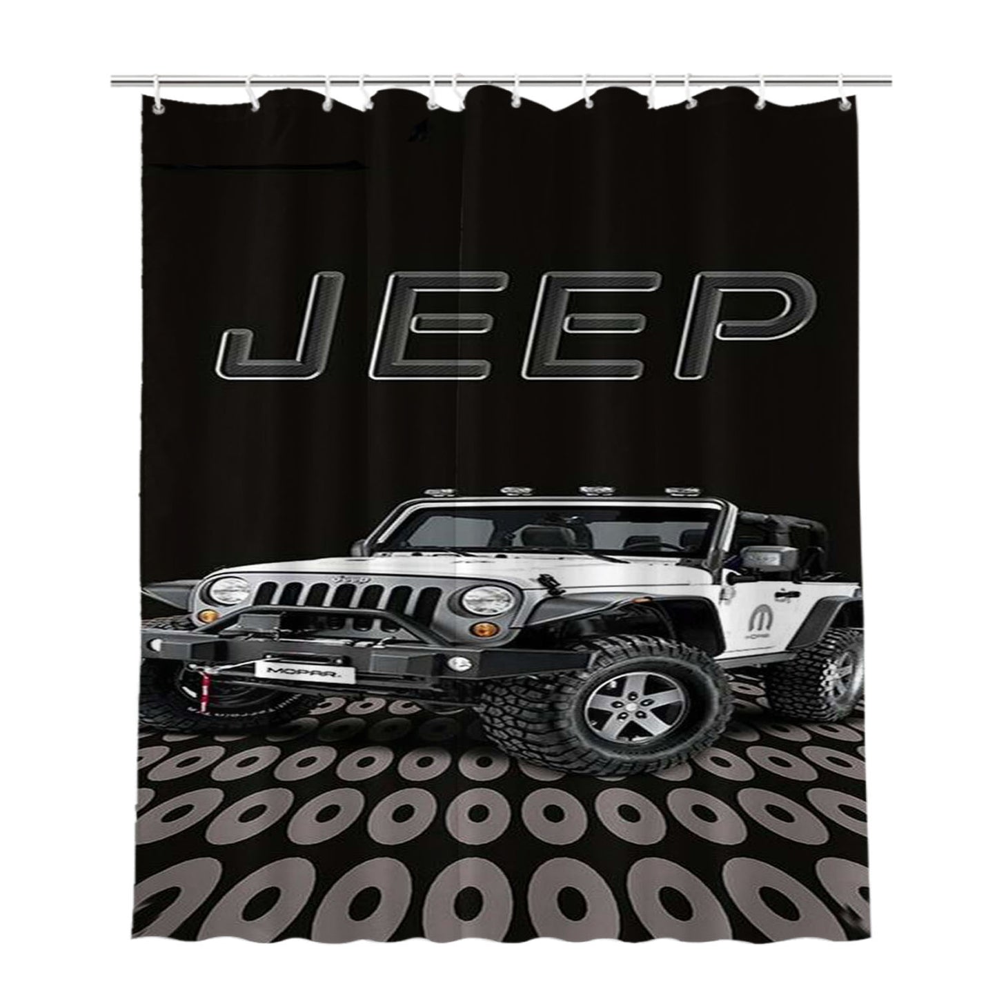 Jeep White Car Bathroom Shower Curtain Fabric Waterproof | 66 X 72 Inch