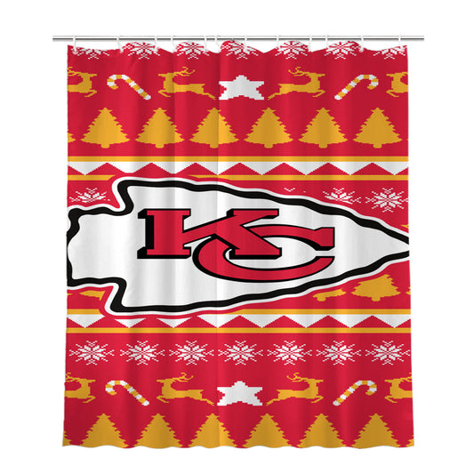 Kansas City Chiefs Christmas Sweater Bathroom Shower Curtain Fabric Waterproof