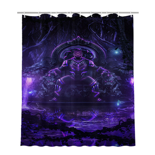 King Black Panther Purple Glow Bathroom Shower Curtain Fabric Waterproof