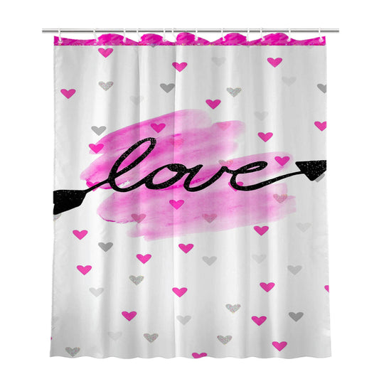 Kitty Pink Valentine Pattern Love Bathroom Shower Curtain Fabric Waterproof | 66 X 72 Inch