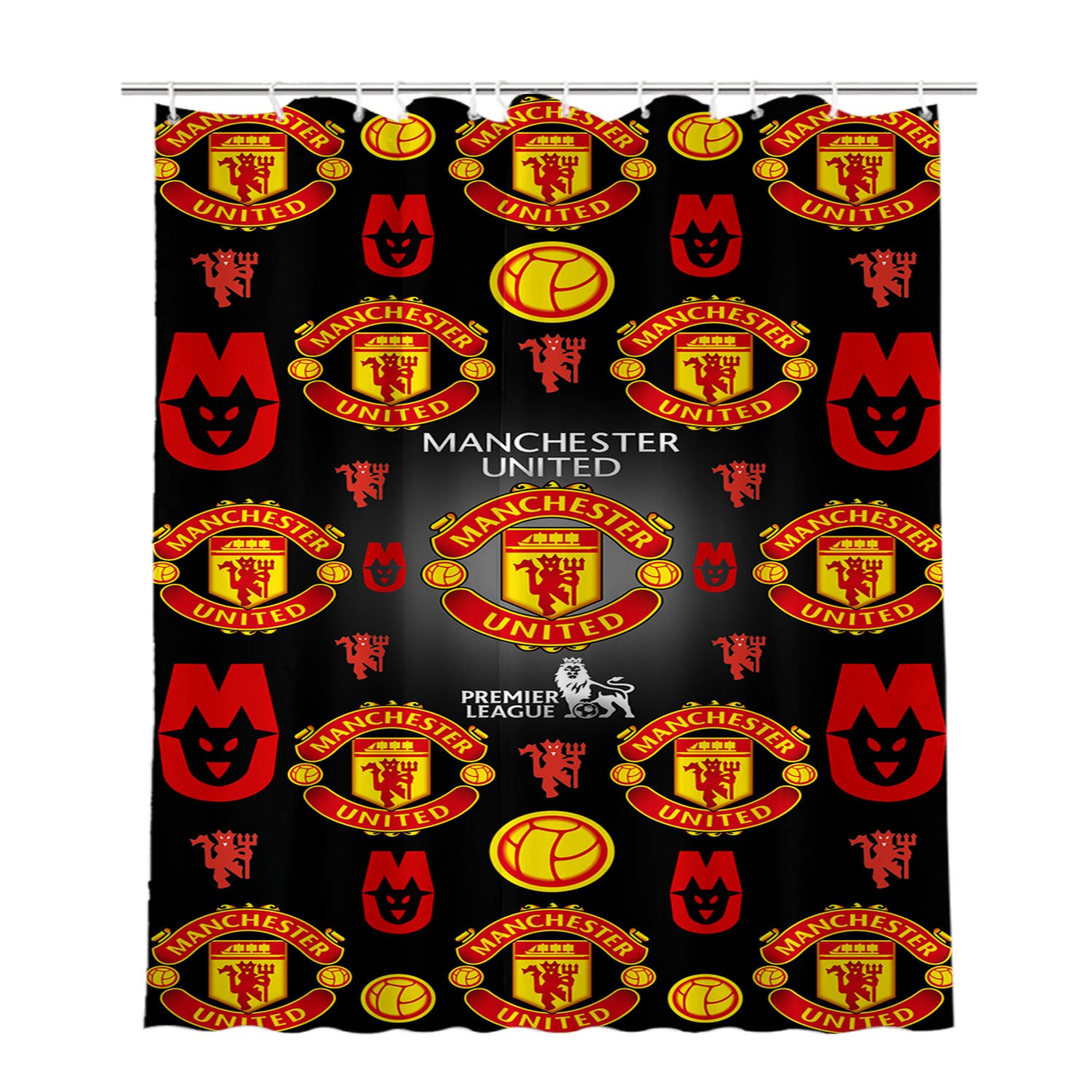 Manchester United Logo Pattern Bathroom Shower Curtain Fabric Waterproof | 66 X 72 Inch