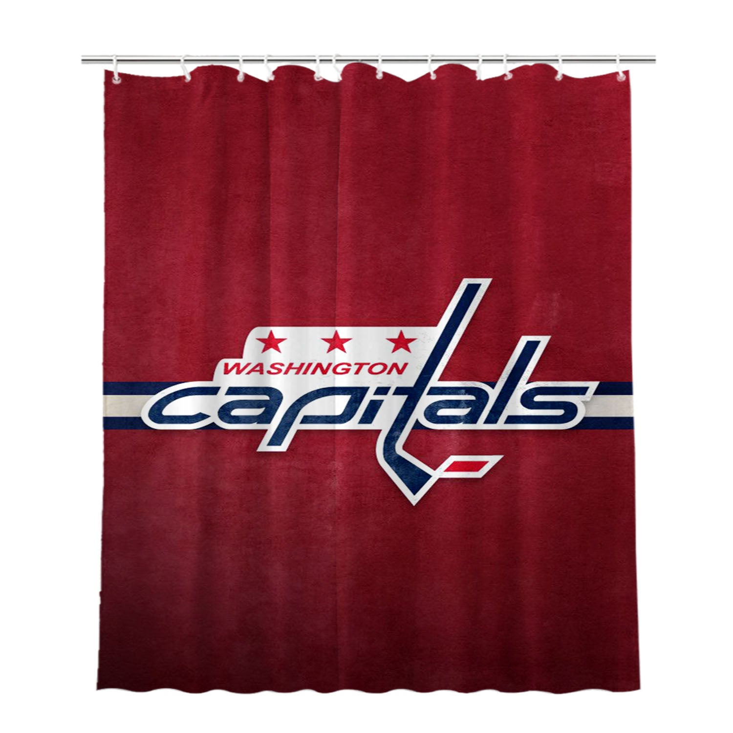 Nhl Washington Capitals Sport Logo 2 Bathroom Shower Curtain Fabric Waterproof | 66 X 72 Inch