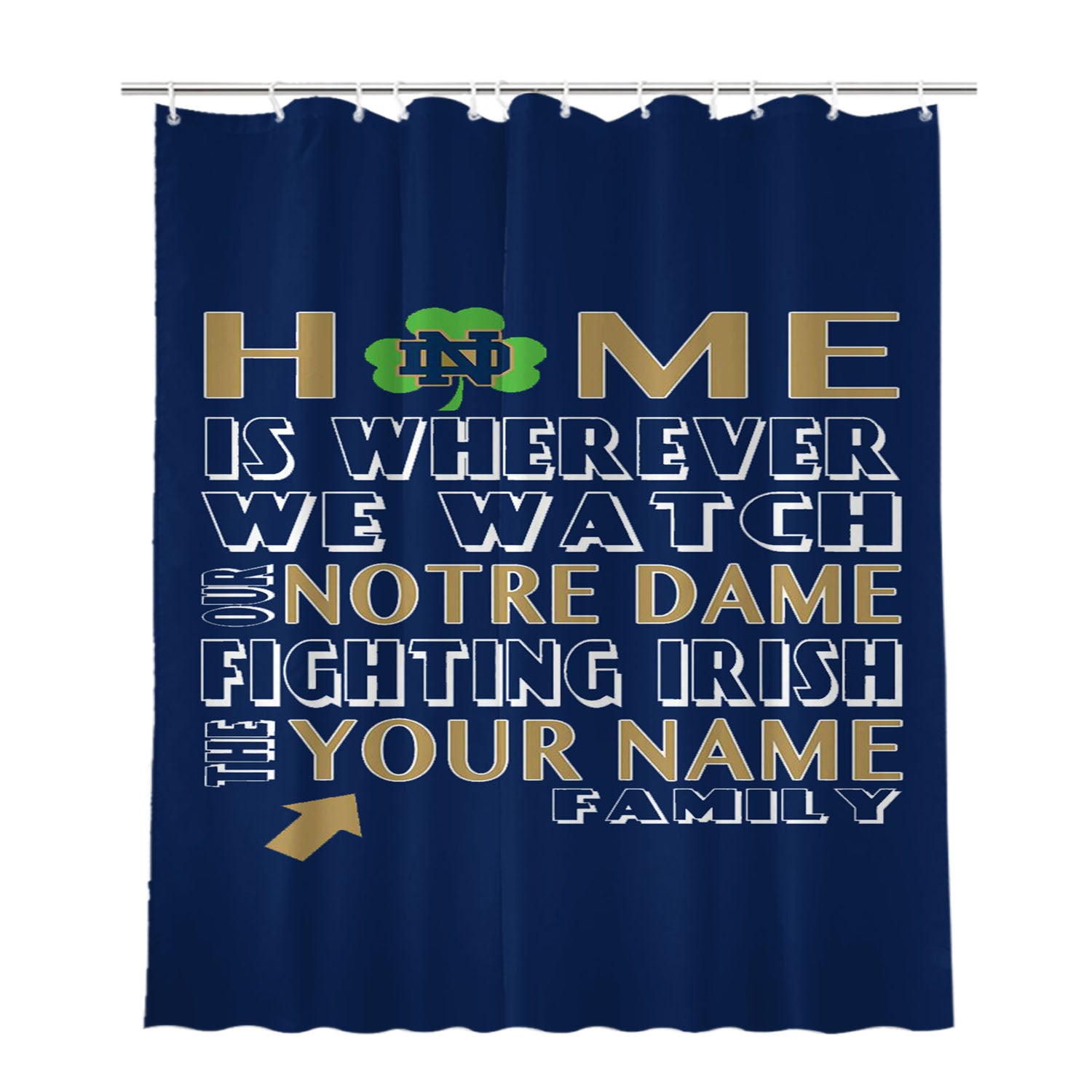 Notre Dame Fighting Irish Personalized Bathroom Shower Curtain Fabric Waterproof | 66 X 72 Inch