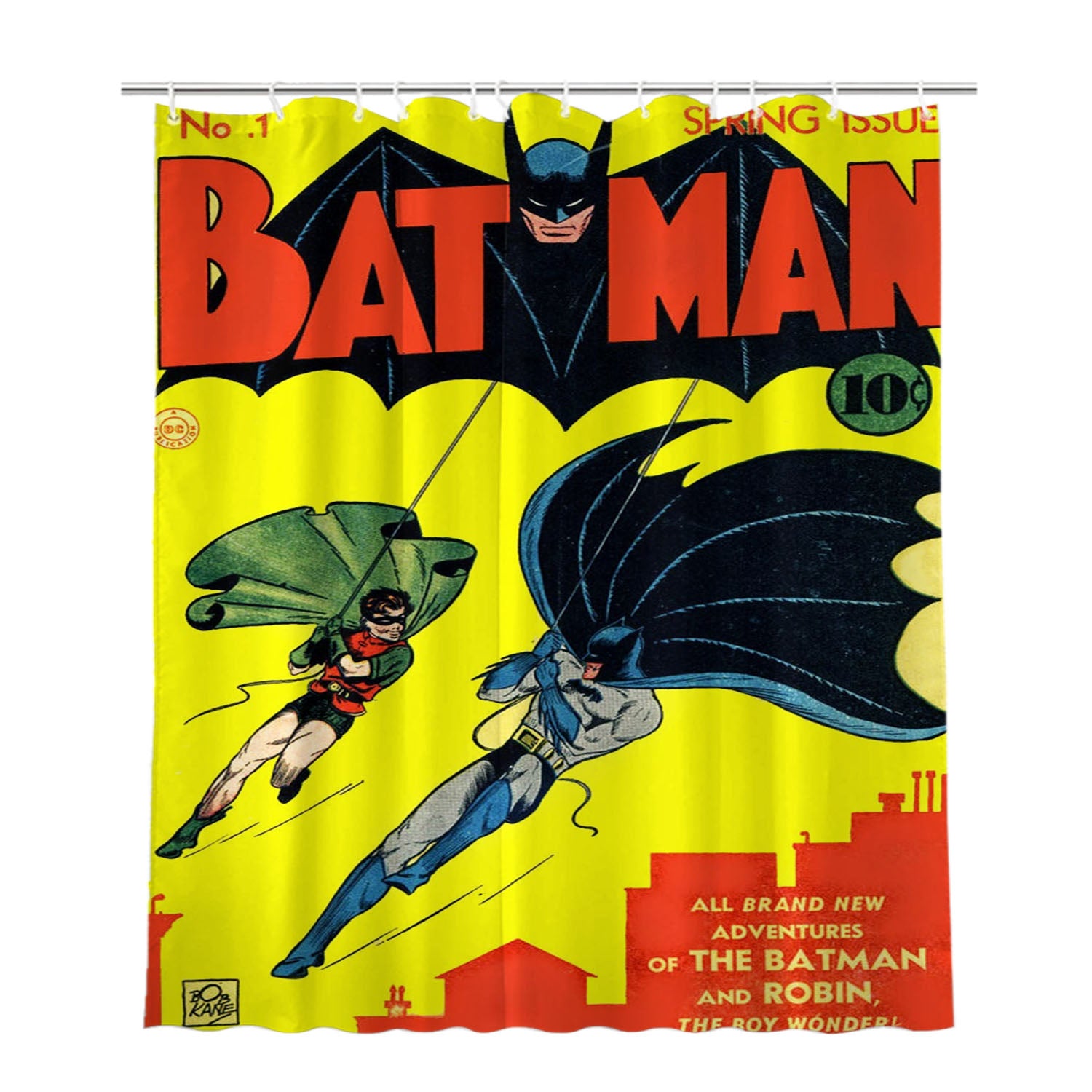 Number 1 Batman Retro Comic Bathroom Shower Curtain Fabric Waterproof | 66 X 72 Inch