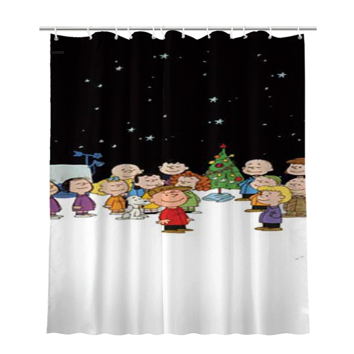 Peanuts Christmas Blk Sky Bathroom Shower Curtain Fabric Waterproof | 66 X 72 Inch