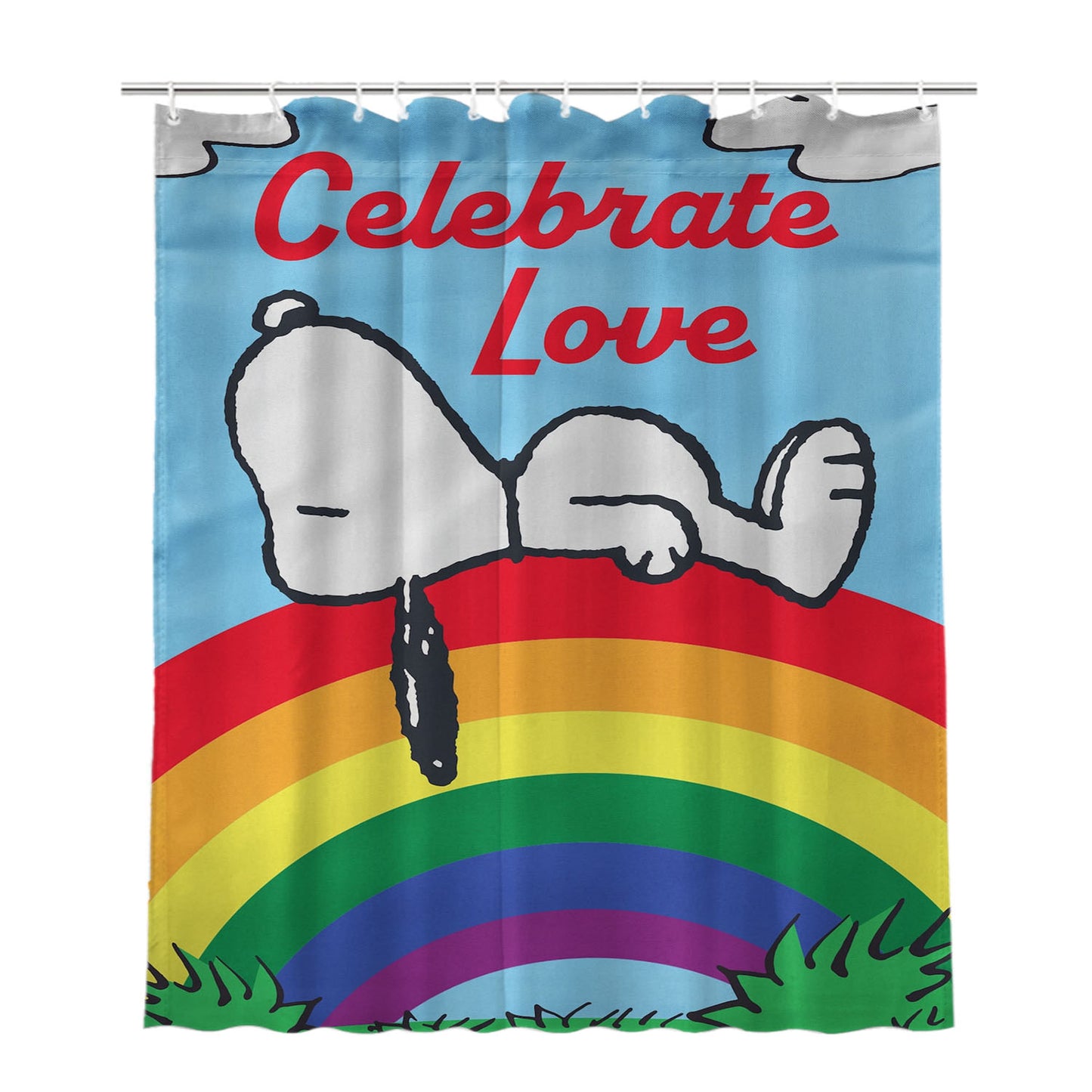Peanuts Rainbow Celebrate Love Snoopy Bathroom Shower Curtain Fabric Waterproof | 66 X 72 Inch