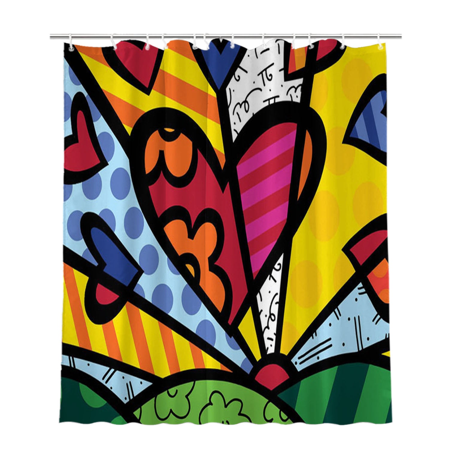 Romero Britto Pop Hearts Wallpaper Bathroom Shower Curtain Fabric Waterproof | 66 X 72 Inch