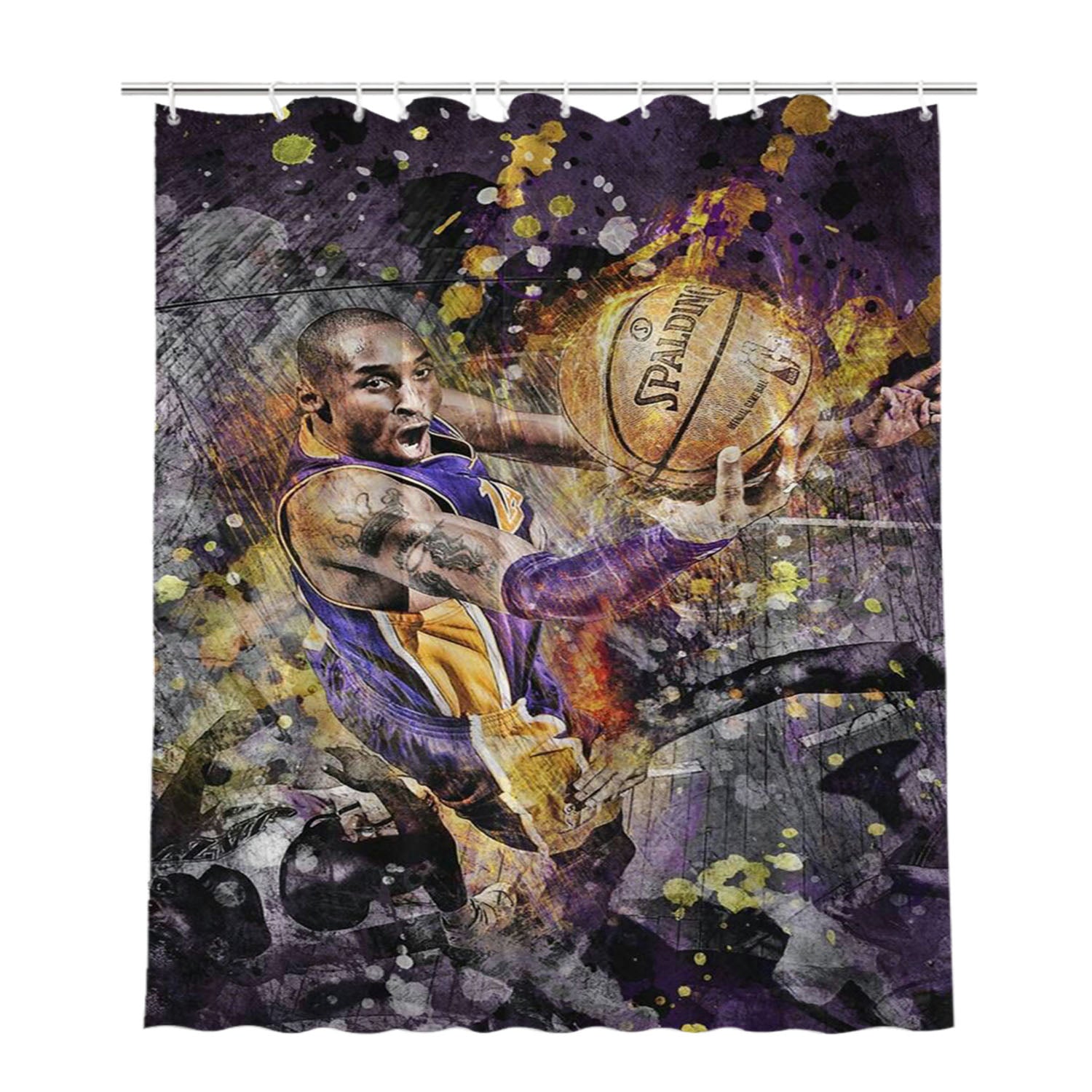Spalding Kobe Bryant Bathroom Shower Curtain Fabric Waterproof | 66 X 72 Inch