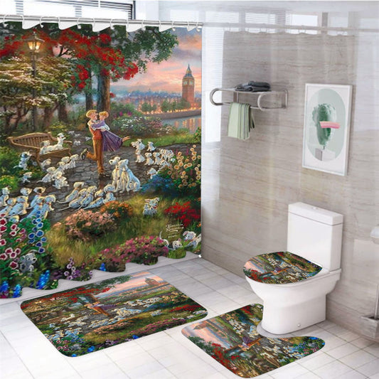 101 Dalmatians 4Pcs Bathroom Non-Slip Rugs Shower Curtain Fabric Waterproof