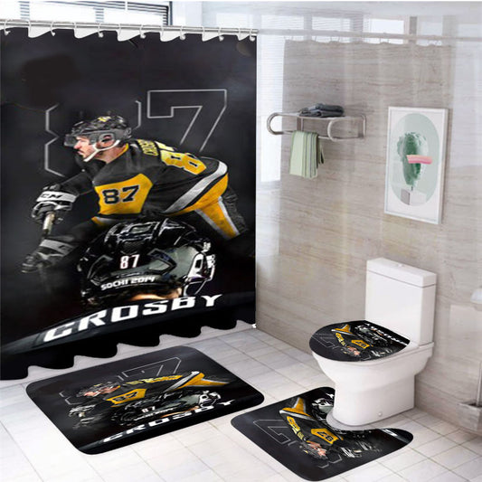 87 Sidney Crosby Pittsburgh Penguins 4Pcs Bathroom Non-Slip Rugs Shower Curtain Fabric Waterproof
