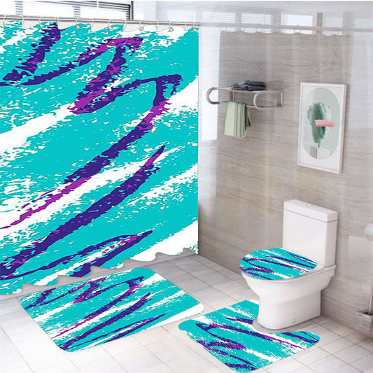 90'S Cup Jazz Pattern 4Pcs Bathroom Non-Slip Rugs Shower Curtain Fabric Waterproof