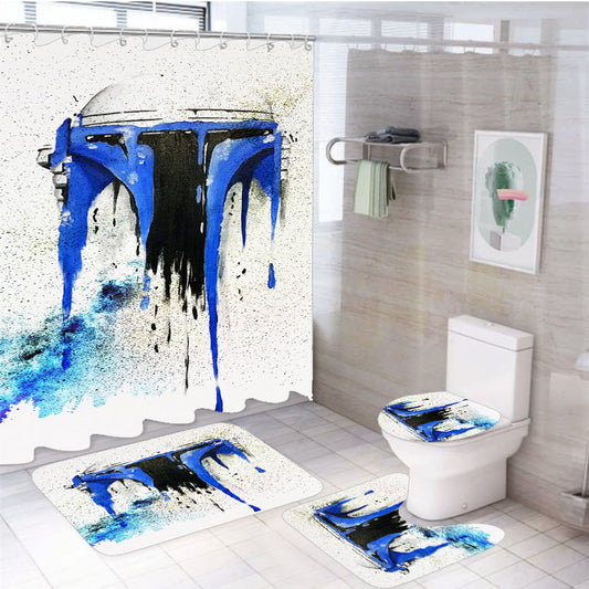 A Blue Hope Star Wars 4Pcs Bathroom Non-Slip Rugs Shower Curtain Fabric Waterproof