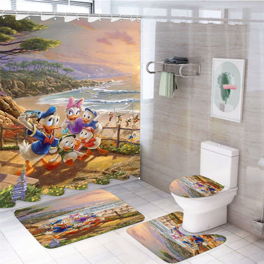 A Duck Day Afternoon 4Pcs Bathroom Non-Slip Rugs Shower Curtain Fabric Waterproof