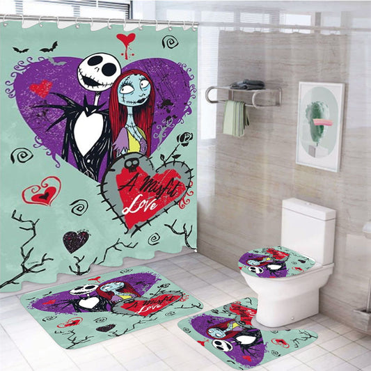 A Misfit Love 4Pcs Bathroom Non-Slip Rugs Shower Curtain Fabric Waterproof