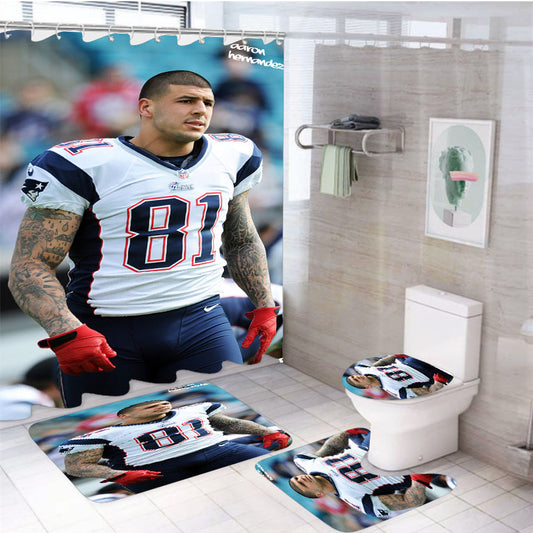 Aaron Hernandez 4Pcs Bathroom Non-Slip Rugs Shower Curtain Fabric Waterproof