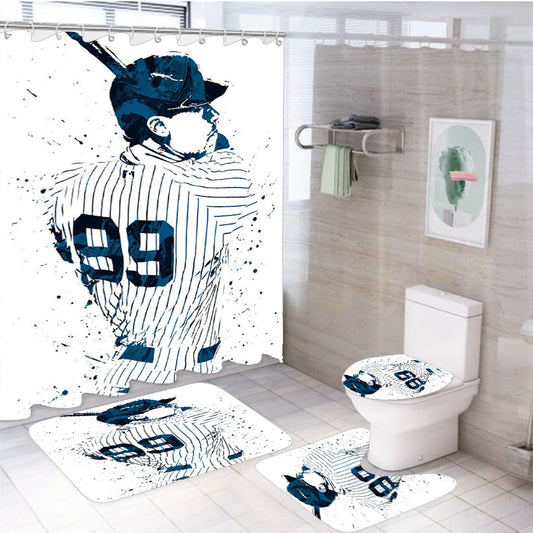Aaron Judge Poster 4Pcs Bathroom Non-Slip Rugs Shower Curtain Fabric Waterproof